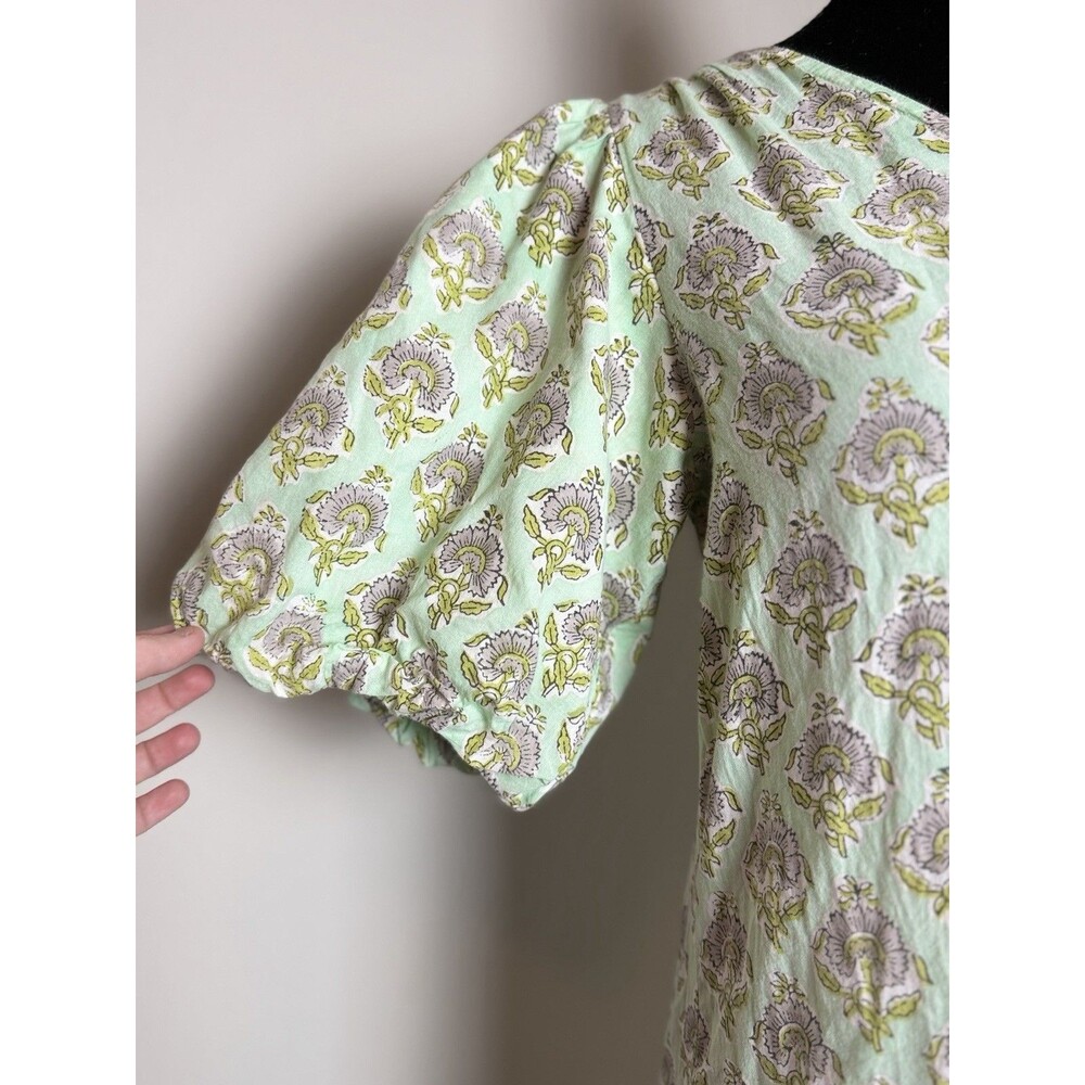 Anna Cate XS Mint Green Floral Cotton Puff Sleeve Midi Dress Boho Tiered - Picture 4 of 10